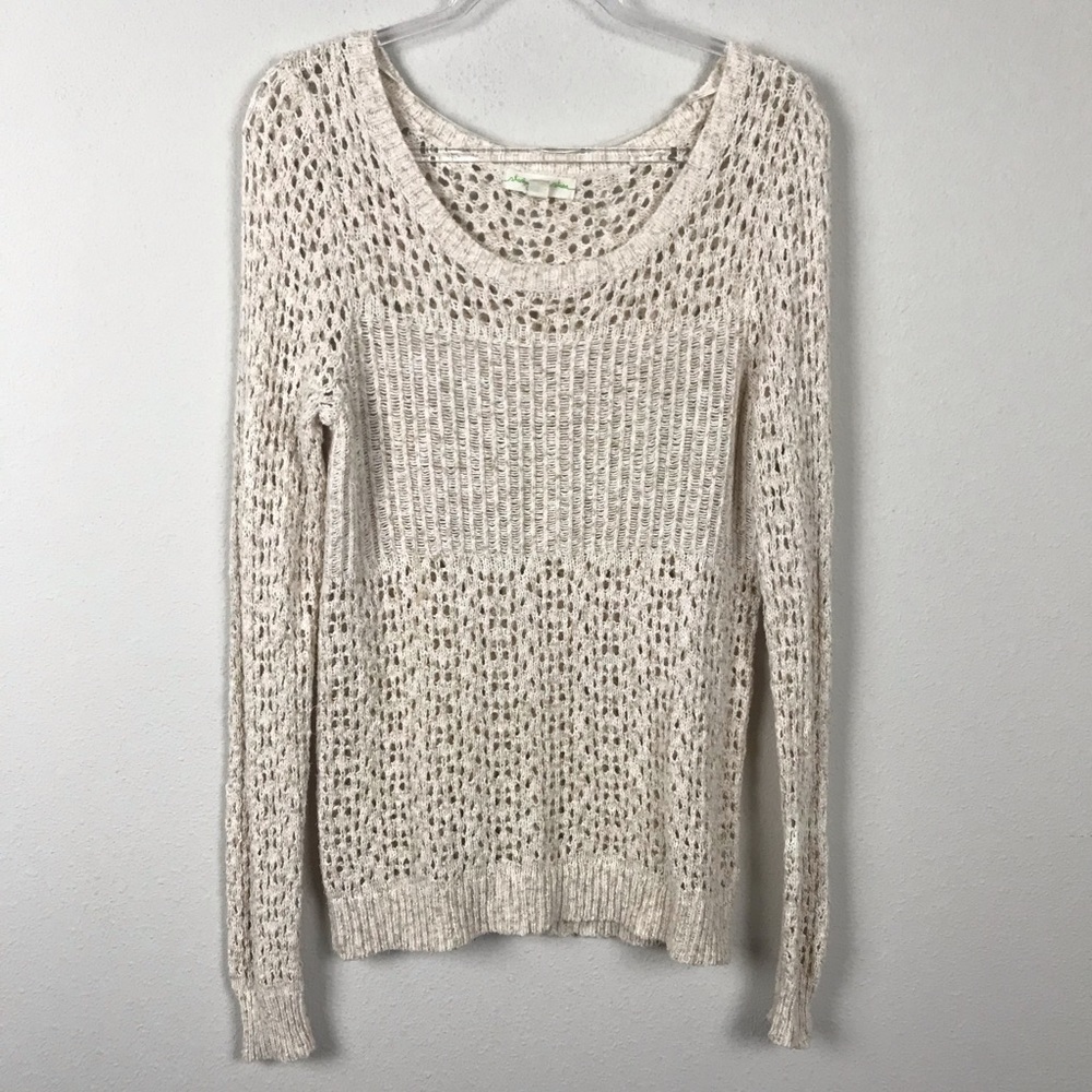 Anthropologie Staring at Stars Sweater M Ivory Pink Swoop Neck Boho Cottagecore